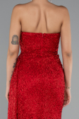 Rot Abendkleid Perlenbesetzt Lang ABU4871