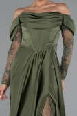 Khaki Standesamtkleid Satin Lang ABU5054