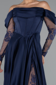 Marineblau Standesamtkleid Satin Lang ABU5054