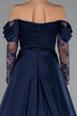 Marineblau Standesamtkleid Satin Lang ABU5054