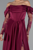 Pflaume Standesamtkleid Satin Lang ABU5054