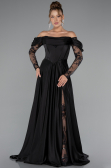 Schwarz Standesamtkleid Satin Lang ABU5054