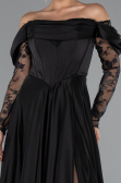 Schwarz Standesamtkleid Satin Lang ABU5054