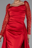 Rot Abendkleid İm Meerjungfrau-Stil Satin Lang ABU4332