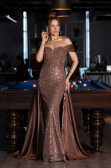 Abendkleid Lang Perlenbesetzt Braun ABU5099
