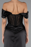 Abendkleid Lang Satin Schwarz ABU5130