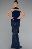 Abendkleid Lang Perlenbesetzt Marineblau ABU5131