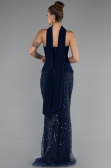 Abendkleid Lang Perlenbesetzt Marineblau ABU5131