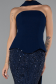 Abendkleid Lang Perlenbesetzt Marineblau ABU5131