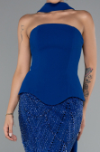 Abendkleid Lang Perlenbesetzt Sächsischblau ABU5131