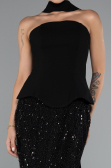 Abendkleid Lang Perlenbesetzt Schwarz ABU5131
