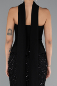 Abendkleid Lang Perlenbesetzt Schwarz ABU5131