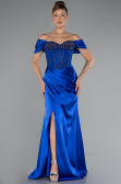 Abendkleid Lang Satin Sächsischblau ABU5130