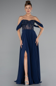 Marineblau Abendkleid Chiffon Lang ABU3310