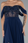 Marineblau Abendkleid Chiffon Lang ABU3310