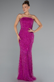 Abendkleid Lang Perlenbesetzt Fuchsie ABU5141