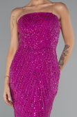 Abendkleid Lang Perlenbesetzt Fuchsie ABU5141