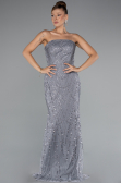 Abendkleid Lang Perlenbesetzt Grau ABU5141