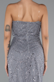 Abendkleid Lang Perlenbesetzt Grau ABU5141