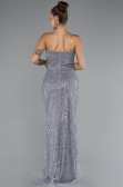 Abendkleid Lang Perlenbesetzt Grau ABU5141