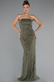 Abendkleid Lang Perlenbesetzt Khaki ABU5141
