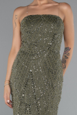 Abendkleid Lang Perlenbesetzt Khaki ABU5141