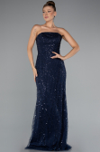 Abendkleid Lang Perlenbesetzt Marineblau ABU5141