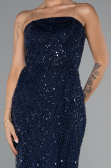Abendkleid Lang Perlenbesetzt Marineblau ABU5141