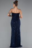 Abendkleid Lang Perlenbesetzt Marineblau ABU5141