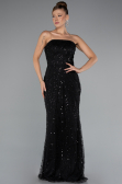 Abendkleid Lang Perlenbesetzt Schwarz ABU5141