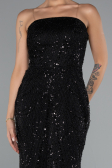 Abendkleid Lang Perlenbesetzt Schwarz ABU5141
