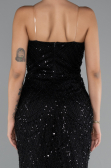Abendkleid Lang Perlenbesetzt Schwarz ABU5141