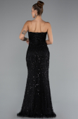 Abendkleid Lang Perlenbesetzt Schwarz ABU5141
