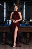 Abendkleid Lang Schuppig Weinrot ABU5135