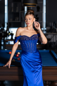 Abendkleid Lang Satin Sächsischblau ABU5130