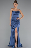 Abendkleid im Meerjungfrau-Stil Lang Satin Indigo ABU5149