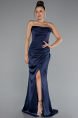 Abendkleid im Meerjungfrau-Stil Lang Satin Marineblau ABU5149