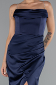 Abendkleid im Meerjungfrau-Stil Lang Satin Marineblau ABU5149