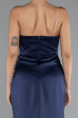 Abendkleid im Meerjungfrau-Stil Lang Satin Marineblau ABU5149