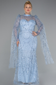Abendkleid Lang Perlenbesetzt Eisblau ABU5152
