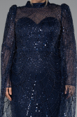 Abendkleid Lang Perlenbesetzt Marineblau ABU5152