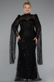 Abendkleid Lang Perlenbesetzt Schwarz ABU5152