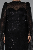 Abendkleid Lang Perlenbesetzt Schwarz ABU5152