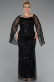 Abendkleid in Übergröße Lang Perlenbesetzt Schwarz ABU5067