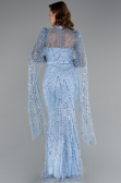Abendkleid Lang Perlenbesetzt Eisblau ABU5152