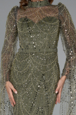 Abendkleid Lang Perlenbesetzt Khaki ABU5152