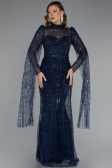 Abendkleid Lang Perlenbesetzt Marineblau ABU5152