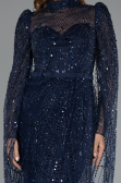 Abendkleid Lang Perlenbesetzt Marineblau ABU5152