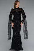 Abendkleid Lang Perlenbesetzt Schwarz ABU5152