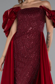 Abendkleid Lang Perlenbesetzt Weinrot ABU5154